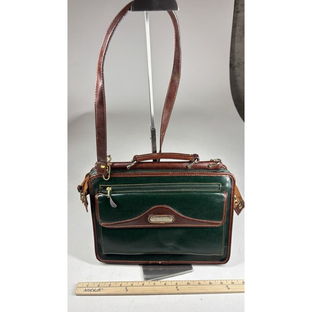 VTG Roberto Roma Italian Leather Briefcase Green Cognac Crossbody Messenger Bag